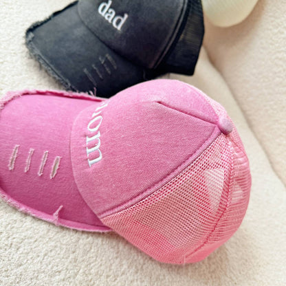 Personalized Embroidered Custom Text Mom Dad Mother's Day Father's Day Dyed Cap Trucker Hat